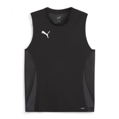 Image of Puma Teamgoal Sleeveless Top, Men&#039;s, Size: Small, Black/white/flat dark gray