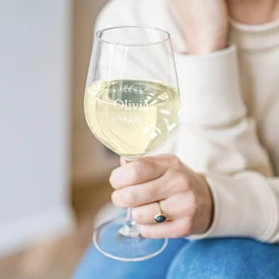 Image of Personalised Wine Glass White Engraved with Name or Tekst