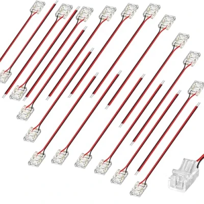 Image of Clearhill 8mm COB LED Strip Connectors,2 Pin 20Packs Solderless to Wire Connectors + 10cm Cable Gapless Connection for Single Color Strips
