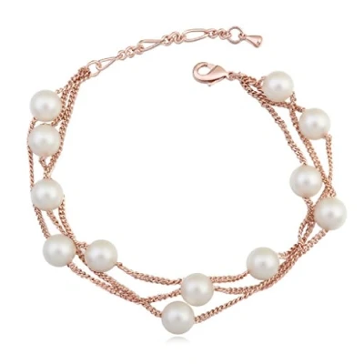 Image of Crystalline Azuria Women 18ct Rose Gold Plated Simulated White Pearls Multi Strand Bracelet 7.8 inches