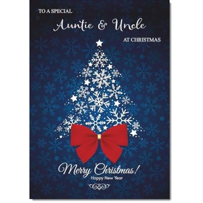 Image of doodlecards Auntie and Uncle Christmas Card Blue Abstract Tree Medium Size for &amp; with Plain Envelope