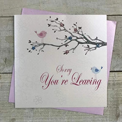 Image of white cotton cards Sorry Handmade Leaving Card, PD83