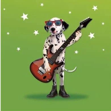 Image of UK Greetings Birthday Card Dalmatian Dog Wearing Sunglasses and Playing Guitar Fun Photographic Design