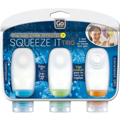 Image of Go Travel Squeezy 60ml Cabin Approved Bottles for Liquids 3 Per Pack (Ref 662)