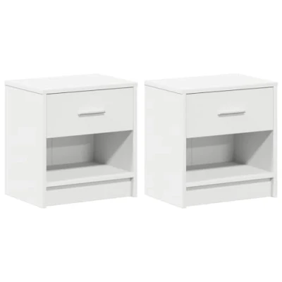 Image of vidaXL bedside cabinets/nightstand set 2 piece white engineered wood 39x28x41 cm modern bedroom furniture with drawer