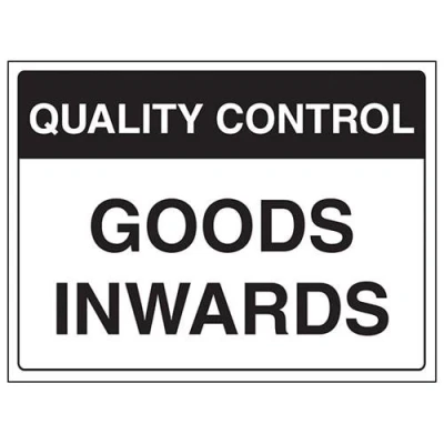 Image of V Safety Quality Control Goods Inwards Sign 400mm x 300mm Self Adhesive Vinyl