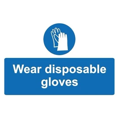 Image of Wear disposable gloves safety sign Self adhesive sticker (200mm x 150mm)
