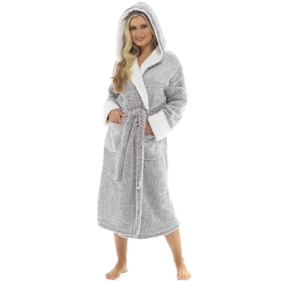 Image of KATE MORGAN Ladies Dressing Gown Fluffy Super Soft Hooded Bathrobe for Women Plush Fleece Perfect Loungewear Long Robe Gifts XL Purple