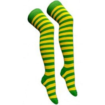 Image of New Womens Over The Knee Long Horizontal Stripe Print Ladies Thigh High Striped Patterned Overknee Socks (Yellow/Green)