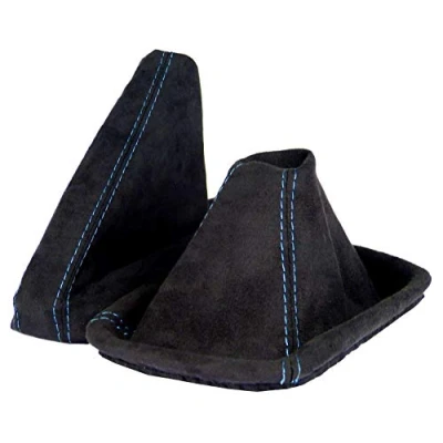 Image of L &amp; P A0098 Shift Boot and Handbrake Cuff Black with Blue Stitching For BMW E46 3 Series