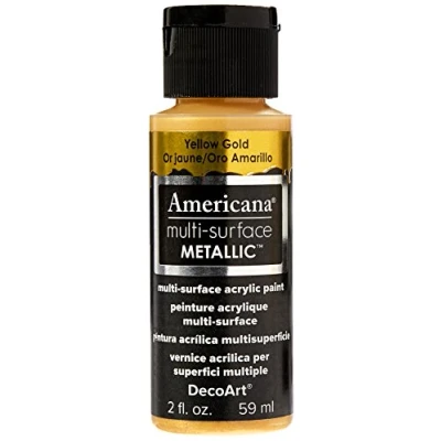 Image of DecoArt Americana Multi Surface Satin Metallic Bottle Paint, Acrylic, Yellow Gold, 3 x 7 cm
