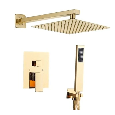 Image of Sanitemodar Gold Concealed Shower Set, Brass Mixer with 25 x cm Head, Built in Kit Hand