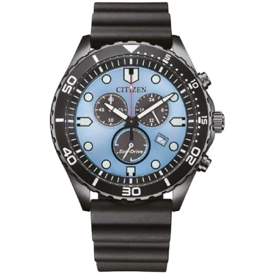 Image of Citizen Men Chronograph Eco Drive Watch with Rubber Strap AT2567 18L