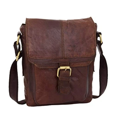 Image of House of Luggage Real Leather Mens Cross Body Organiser Flight Bag Messenger Shoulder Pouch HLG13 Brown
