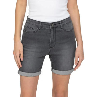 Image of 989Zé ENZO Womens Denim Shorts Skinny Stretch Casual Slim Fit above The Knee Turn Up Summer (UK, Numeric, 6, Regular, Grey)
