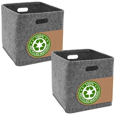 Image of DuneDesign 100% Recycled Felt: 2 Cube Storage Boxes 33x33x33 Compatible with IKEA Kallax Shelf Foldable Cubes Cupboard Laundry Baskets Bookshelf Insert Box Open