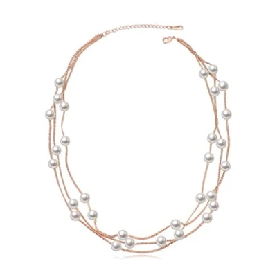 Image of Crystalline Azuria Women 18ct Rose Gold Plated White Simulated Pearls Multi Strand Necklace 18 inches