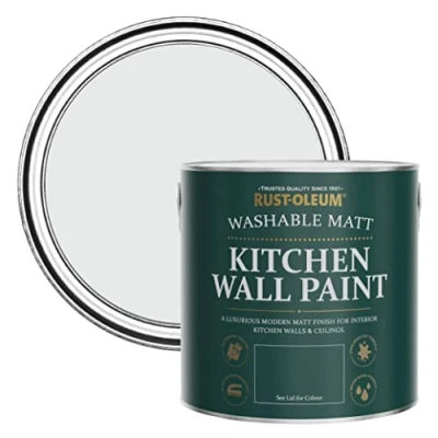Image of Rust Oleum Grey Washable Kitchen Wall Paint in Matt Finish Monaco Mist 2.5L