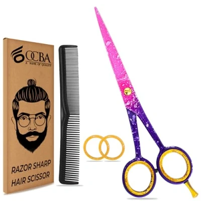 Image of OCBA Professional 6&quot; Hairdressing Scissor Sharp Hair Cutting Scissors for Barbers Hairdressers &amp; Stylists Beard Haircut Men Women (Fizzy Pink)