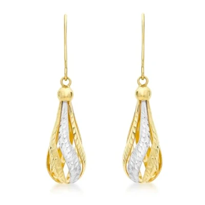 Image of Carissima Gold Women&#039;s 9 ct Two Colour Diamond Cut Teardrop Earrings