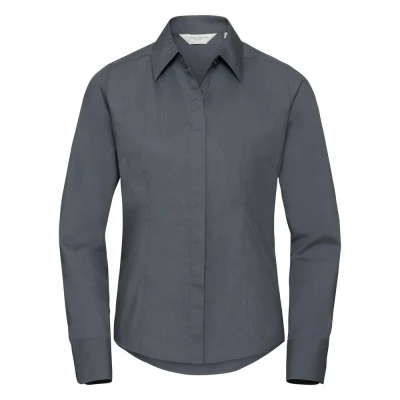 Image of Russell Collection Women&#039;s Easy Care Polyester Cotton Poplin Long Sleeve Fitted Shirt Multicolour 4X Large