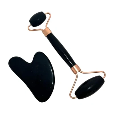 Image of VIE Gua Sha and Crystal Face Roller Gift Set, Black Obsidian