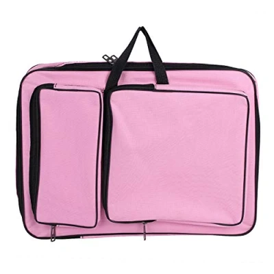 Image of Art Portfolio Case A3 Portable Drawing Board Bag Waterproof Artwork Carry Artist Folder Student Painting Sketch for Palette Paints Brushes Pencils (Pink)