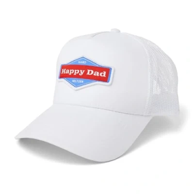 Image of Happy Dad Trucker Hat, Trendy Mens Hats with Breathable Mesh Back, Snap Closure, Birthday Gifts, Full Send Logo Snapback Cap, White, One Size