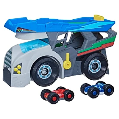 Image of PJ Masks Power Heroes Hero Hauler Truck Playset with 2 Duo Racer Superhero Toy Cars, Preschool Toys for Boys and Girls