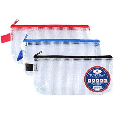 Image of DL Tuff Bag Zip Wallet Clear Plastic Wallets Zipped Pouch File Pencil Case Folder Water Resistant Reinforced Heavy Duty Mesh Bags (DL 3 Pack)