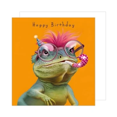 Image of Edition Seidel Premium Square Birthday Card with Envelope. Happy Billet for Man Woman Child Lizard Animal Funny Humor (GQ316 SW024)