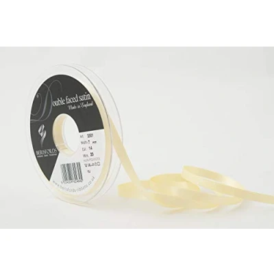 Image of Berisfords Double FACE Poly Satin Ribbon, Pale Lemon, 7 mm
