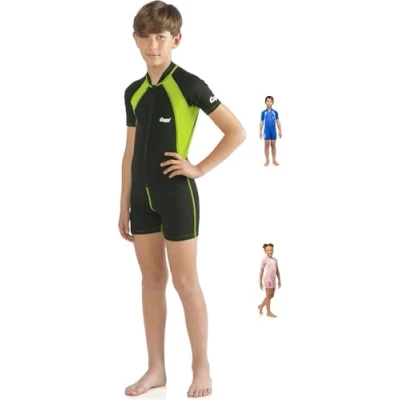 Image of Cressi Unisex Kid Shorty Wetsuit, Short Sleeves Black/Lime, 7 8 Years UK