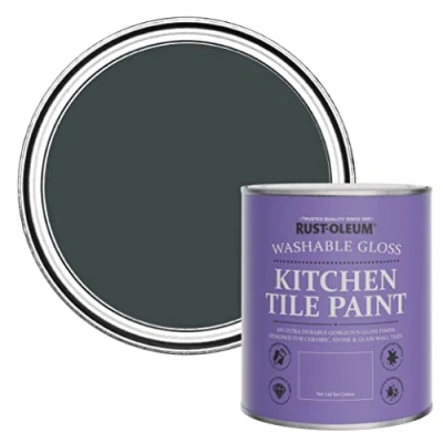 Image of Rust Oleum Black Water Resistant Kitchen Tile Paint in Gloss Finish Sand 750ml