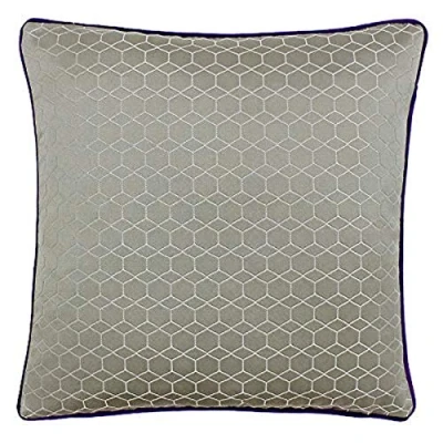 Image of Paoletti Balham Piped Geometric Jacquard Feather Filled Cushion Taupe Linen One Size