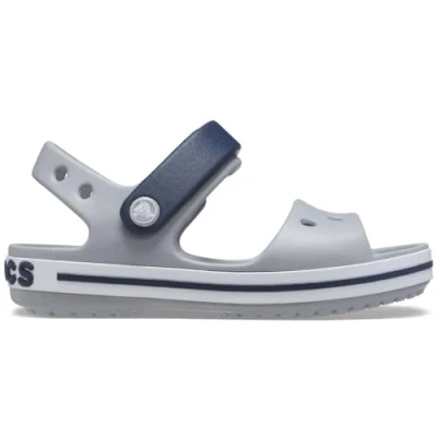 Image of Crocs Crocband Sandals, Unisex Kids Lightweight and with Secure Fit, in Light Grey / Navy Strap Stripe Detail, Size C4 UK