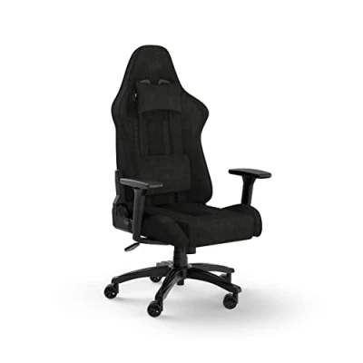 Image of Corsair TC100 RELAXED Gaming Chair Fabric Racing Inspired Design Lumbar Pillow Detachable Memory Foam Neck Adjustable Seat Height Armrests Black