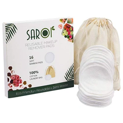 Image of 16 Premium Reusable Makeup Remover Pads Eco Friendly Gift Packaging Facial Cleansing Cotton Buds Wipes I Packed With A Laundry Bag And (16 Count, White)
