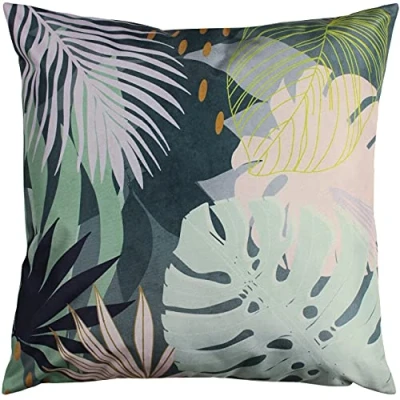Image of furn. Leafy Outdoor Polyester Filled Cushion, Teal, 43 x 43cm