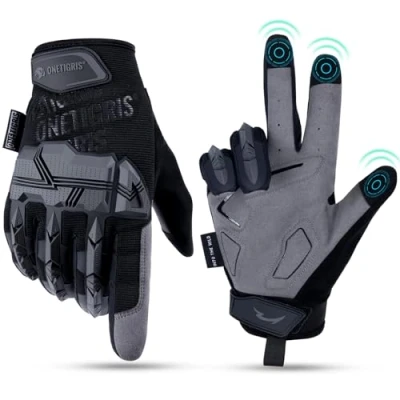Image of OneTigris Full Finger Gloves, Cycling Gloves Touch Screen Men Women for Outdoor Sports Motorcycle Motorbike Hiking, Black, L