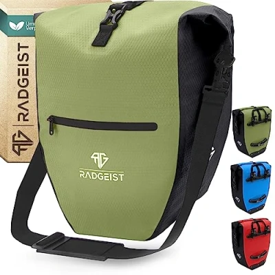 Image of RADGEIST RG PB LG 12 Bicycle Bag for Pannier Rack Shoulder Waterproof 23 28L Green Pack of 1