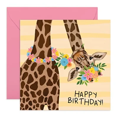 Image of Central 23 Happy Birthday Card For Her Giraffe Sister Mum Auntie &#039;Adorable Floral Giraffe&#039; Gifts Women Comes With Fun Stickers