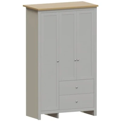 Image of Vida Designs Arlington Wardrobe 3 Door 2 Drawer Bedroom Furniture Clothes Rail Storage (Grey)