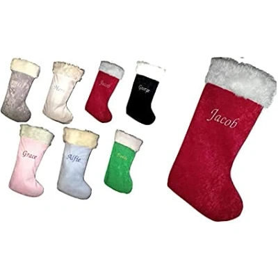 Image of RED VELVET Grey Personalised Christmas stocking