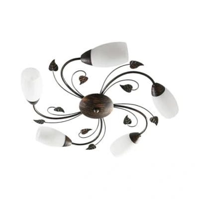 Image of Lindby Vintage Chandelier, Traditional Floral Ceiling Light, Semi Flush Mounted Fixture with 3 Lights, Classic Rustic Lighting for Living Room, Bedroom, Dining Hallway, Metal, Black