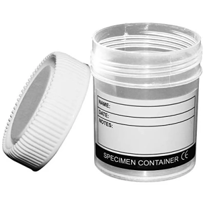 Image of Qualicare 24 x 60ML SPECIMEN UNIVERSAL White LID POLYPROPYLENE SAMPLE TEST LAB CLEAR CRAFT BOTTLE CONTAINERS