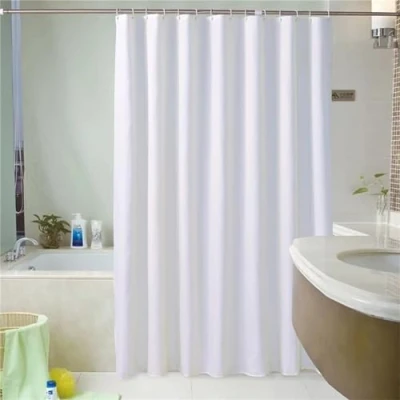 Image of Shower Curtain 180x150cm Extra Long Curtains Resistant Waterproof Washable Bathroom Curtains,Weighted Bath with Hooks,3D Garden Outdoor White W71*L60 Inch