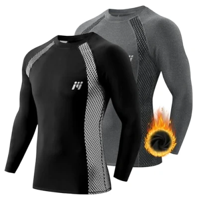 Image of MEETWEE Men’s Thermal Underwear Tops, Thermals Shirts Base Layer Top Compression Long Sleeve Tee Shirt Sport Fleece Lined T for Running Workout Skiing