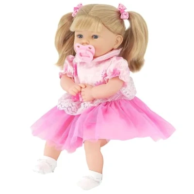 Image of Bibi Doll 18&quot; Realistic Baby With Hair In Pink Outfit, Sounds &amp; Dummy Real Life Dolls For Girls Boys Lifelike Talking Interactive Soft Body (Elizabeth)