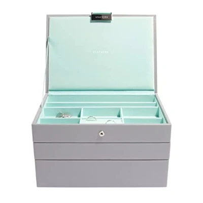 Image of Stackers Dove Grey &amp; Mint Classic Jewellery Box, Set of 3